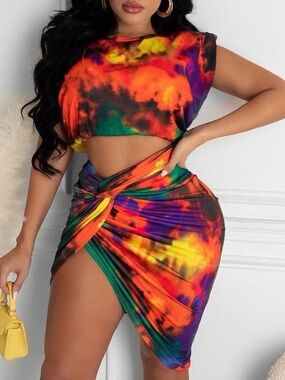 Asymmetrical Twist Tie-Dye Skirt - Multicolor